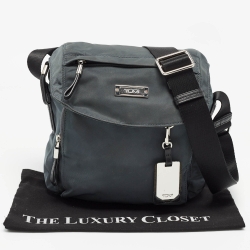 Pre Owned TUMI Grey/Black Nylon and Leather Messenger Bag