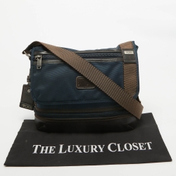 Pre Owned TUMI Blue/Brown Nylon and Leather Glenview Expandable Messenger Bag