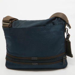 Pre Owned TUMI Blue/Brown Nylon and Leather Glenview Expandable Messenger Bag