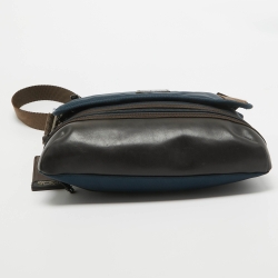 Pre Owned TUMI Blue/Brown Nylon and Leather Glenview Expandable Messenger Bag