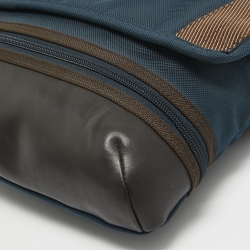 Pre Owned TUMI Blue/Brown Nylon and Leather Glenview Expandable Messenger Bag