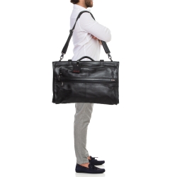 Pre Owned TUMI Black Leather G4 Tri Fold Garment Bag