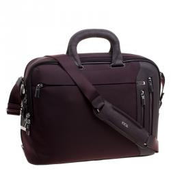 Pre Owned Tumi Burgundy Nylon T-Pass Kennedy Deluxe Brief Laptop Bag