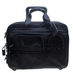 TUMI Black Nylon Two Wheel Alpha Brief with Laptop Case 