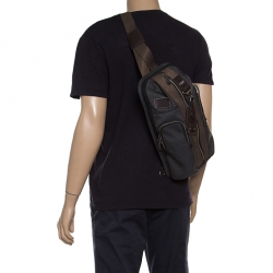 Pre Owned Tumi Grey/Brown Fabric and Leather Alpha Bravo Monterey Sling Bag