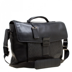 TUMI Black Leather Ticon Slim Flap Briefcase