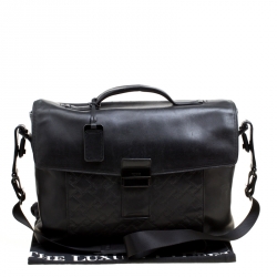 TUMI Black Leather Ticon Slim Flap Briefcase