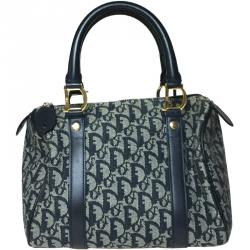 Pre Owned Dior Navy Diorissimo Trotter Small Boston Bag