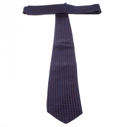 مملوكة مسبقًا ربطة عنق فالنتينو حرير أزرق كحلي وبني مربعات مطرزة