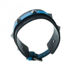Pre Owned Valentino Large Rockstud Bi Color Blue Leather Gunmetal Tone Cuff Bracelet 