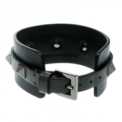Valentino Large Rockstud Bi Color Leather Gunmetal Tone Cuff Bracelet 
