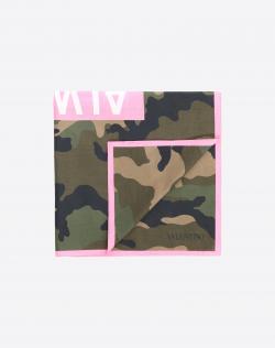 Valentino Army/Soft Pink Camouflage Printed Cotton Bandana Scarf