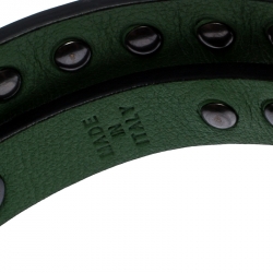 Pre Owned Valentino Rockstud Green Leather Gunmetal Tone Wrap Bracelet