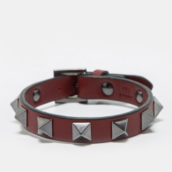 Valentino Burgundy Leather Rockstud Bracelet | TLC
