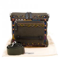 Valentino Olive Canvas Rockstud Bordado Messenger Bag