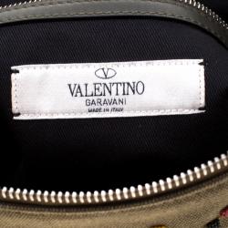 Valentino Olive Canvas Rockstud Bordado Messenger Bag