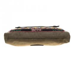 Valentino Olive Canvas Rockstud Bordado Messenger Bag