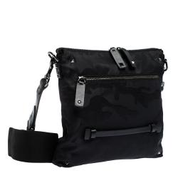 Valentino Black Nylon Camouflage Messenger Bag