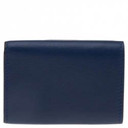 Pre Owned Valentino Blue Leather Mini VLogo Signature Trifold Compact Wallet