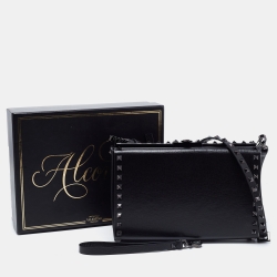 Pre Owned Valentino Black Leather Rockstud Alcove Clutch Shoulder Bag