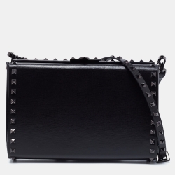 Pre Owned Valentino Black Leather Rockstud Alcove Clutch Shoulder Bag