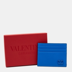 مملوكة مسبقًا Valentino Blue Leather VLOGO Card Holder