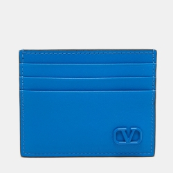 Pre Owned Valentino Blue Leather Vlogo Card Holder 