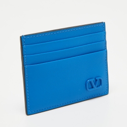 Pre Owned Valentino Blue Leather Vlogo Card Holder 