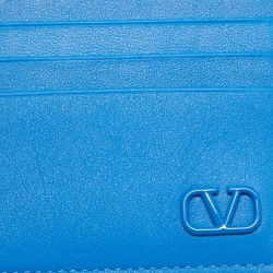 Pre Owned Valentino Blue Leather Vlogo Card Holder 