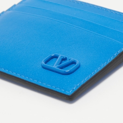 Pre Owned Valentino Blue Leather Vlogo Card Holder 