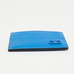 Pre Owned Valentino Blue Leather Vlogo Card Holder 