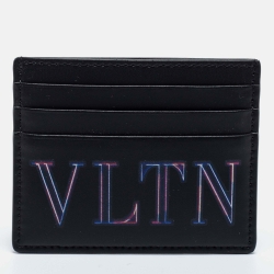 Valentino Black Leather VLTN Logo Card Holder