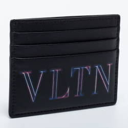Valentino Black Leather VLTN Logo Card Holder