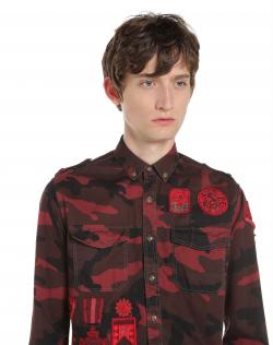 Valentino Army Camouflage Printed Military Embroidery Long Sleeve Shirt XS