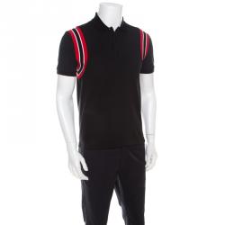 Pre Owned Valentino Black Stripe Cotton Polo T-Shirt L