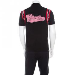 Pre Owned Valentino Black Stripe Cotton Polo T-Shirt L