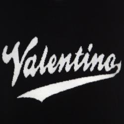 Pre Owned Valentino Black Wool Logo Intarsia Crew Neck Pullover Sweater L