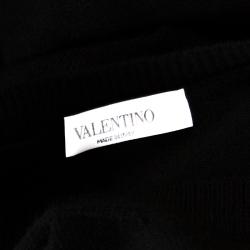 Pre Owned Valentino Black Wool Logo Intarsia Crew Neck Pullover Sweater M