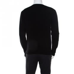 Pre Owned Valentino Black Wool Logo Intarsia Crew Neck Pullover Sweater S