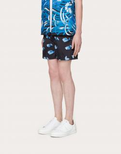 Valentino Black Fishrain Print Nylon Bathing Suit Small / IT 46