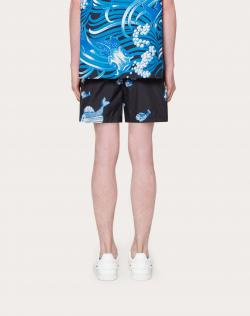 Valentino Black Fishrain Print Nylon Bathing Suit Small / IT 46