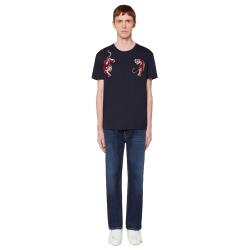 Pre Owned Valentino Dark Blue Cotton Go Tiger Embroidered Crew Neck T Shirt S