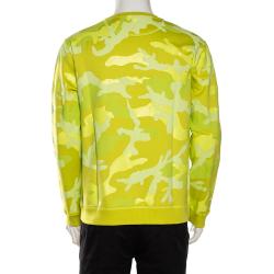 Valentino Neon Yellow Camouflage Print Jersey Crew Neck Sweatshirt S