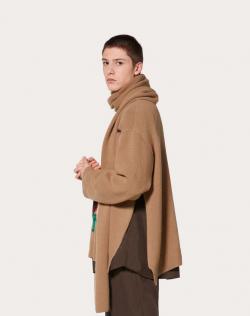Pre Owned Valentino Brown Wool V Face Rose Embroidery with Scarf Zippered High-Neck Sweater M