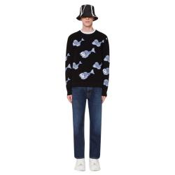 Pre Owned Valentino Black Wool with All Over Fishrain Inlay Crew Neck Sweater M