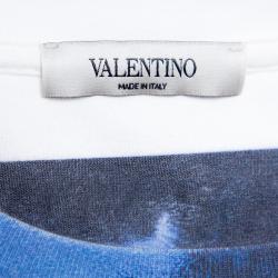 Pre Owned تي شيرت فالنتينو روغر دين بيانكو/سانت فلوتينغ آيلاند مقاس متوسط - ميديوم