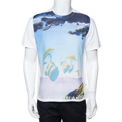 Pre Owned تي شيرت فالنتينو روغر دين بيانكو/سانت فلوتينغ آيلاند مقاس متوسط - ميديوم