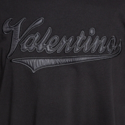Pre Owned Valentino Black Logo Applique Cotton Crew Neck T-Shirt XXL