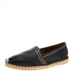 Valentino Black Leather Studded Espadrille Moccasins Size 42