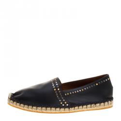 Valentino Black Leather Studded Espadrille Moccasins Size 42